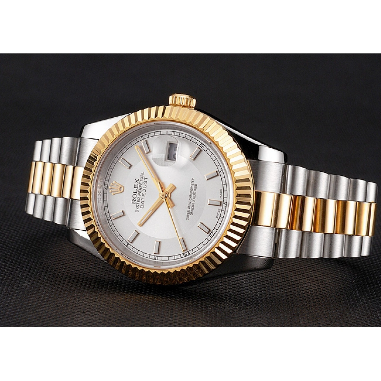 Aaa replica watch Stainless Rolex Bezel Case Tone Swiss Two White Dial Datejust Steel Gold Bracelet Gold 0722